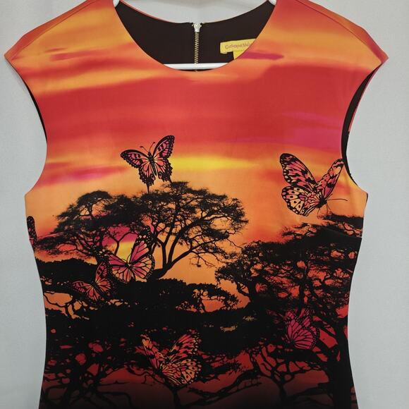 Catherine Malandrino Women size 6 Sunset Safari Butterflys Sheath Midi Dress - Picture 2 of 10